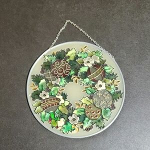 Joan Baker hand painted glass holiday window hanging